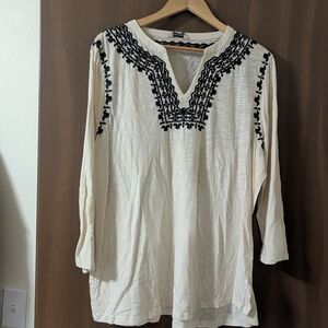 Lucky Brand Cream Tunic with Black Embroidery